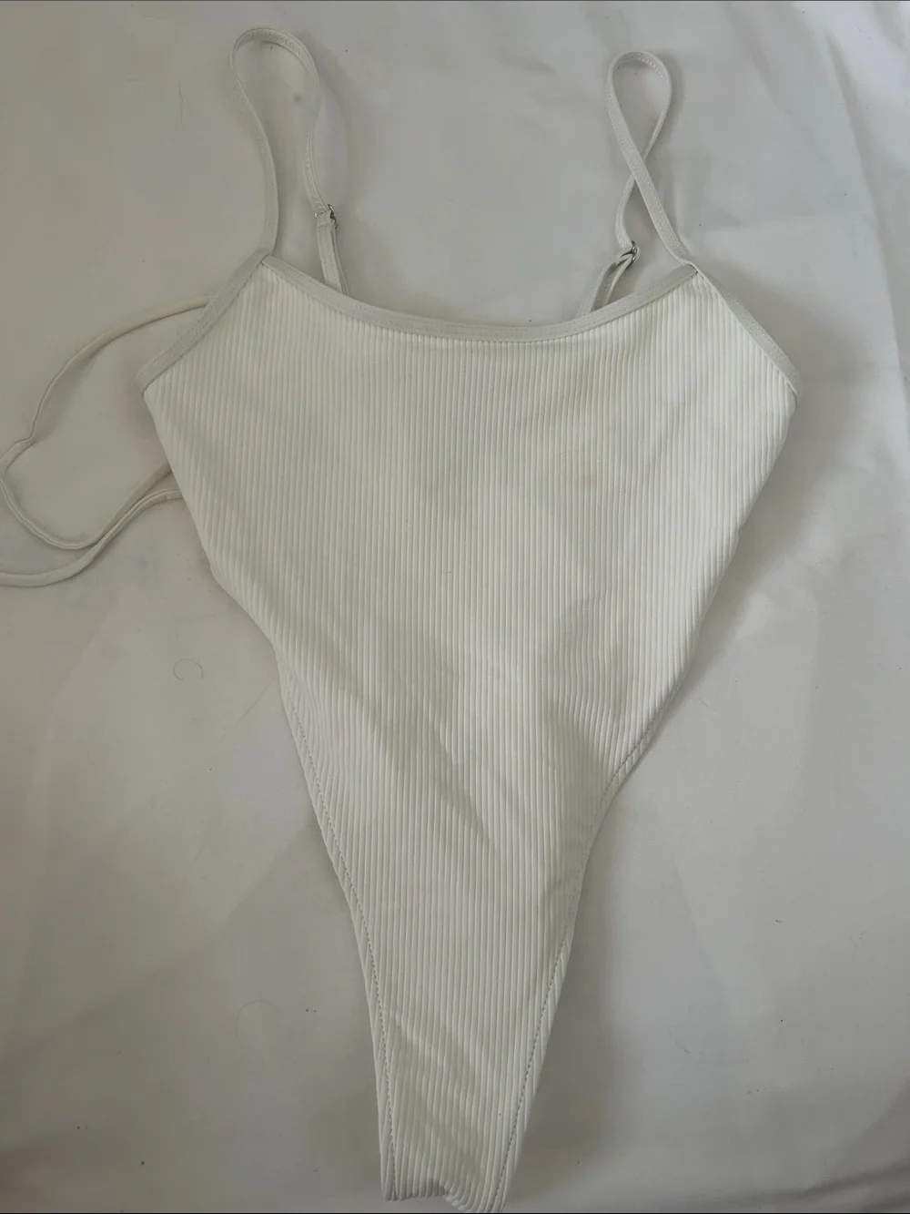 Frankies Bikinis Croft High Cut Ribbed One Piece Swimsuit in White